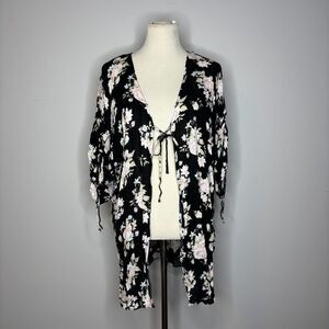 Forever 21- Black Floral Front Tie Kimono